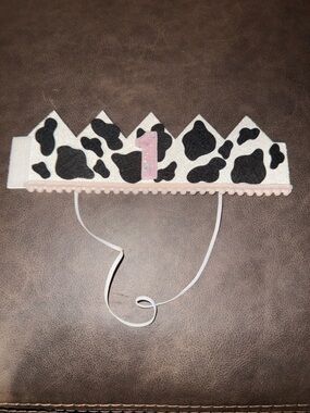 Cow Print Birthday Crown with Pink '1'